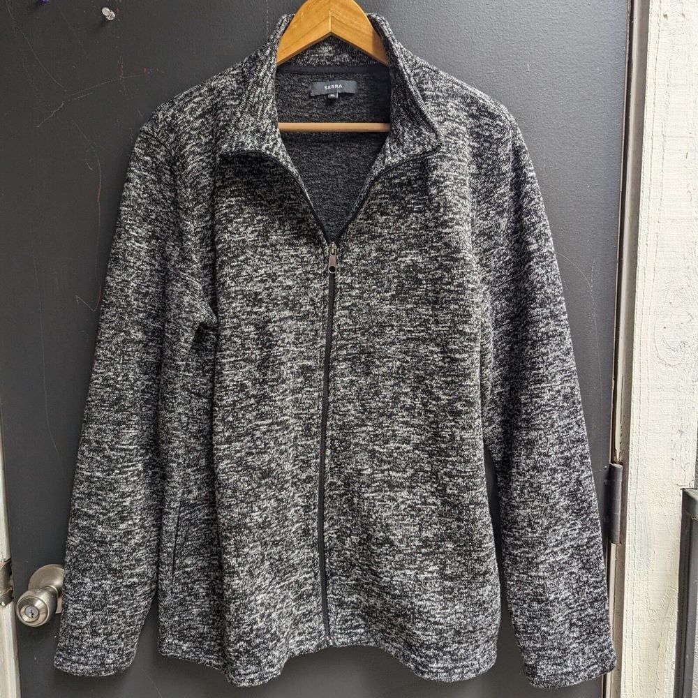 Serra Womens Full Zip Athletic Jacket Sweater Size XL Gray Space Dye Pockets